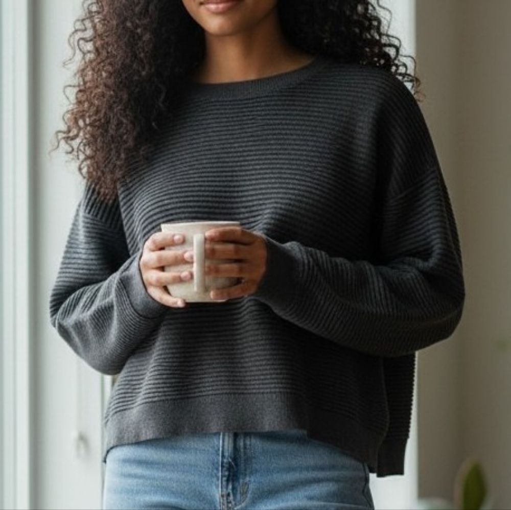 Lord + Taylor Horizontal Rib Crewneck Pullover Sweater, Charcoal